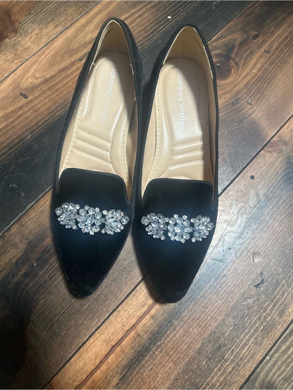 Adrienne Vittadini Black Velvet Jeweled Pointed Toe Flats
